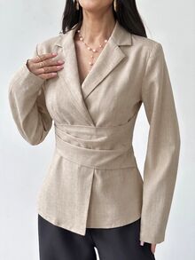Firerie 女款休閒商務優雅仿亞麻收腰教師節辦公米色夏季 - 卡其色 - 查看 6