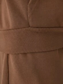 YARNWELL 女款純色休閒日常抽繩連帽衛衣 - 杏色 - 查看 14