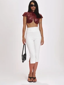 MUSERA Black Stretch Foldover Capri Leggings Summer Holiday Ibiza Festival Black Lotus - White - View 1