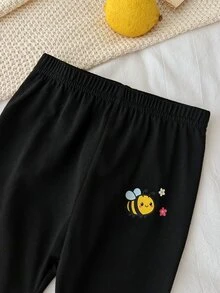 SHEIN Baby Girl Knit Solid Color Cartoon Bee Pattern Sweatshirt & Long Pants 2 Pieces Set - Multicolor - View 4