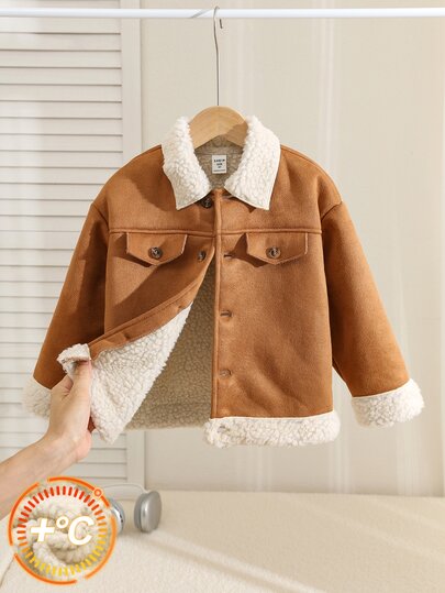 SHEIN Jaqueta Casual Fofa e Confortável com Gola Virada para Meninos Jovens, Adequada para Passeios e Outono/Inverno