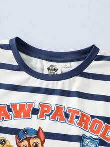 SHEIN | PAW Patrol Young Boy Striped Cartoon Print T-Shirt And Long Pants Set - Navy Blue - View 4
