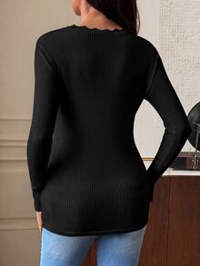 SHEIN Maternity Solid Color Casual Versatile Daily Wear Long Sleeve T-Shirt - Black - View 2
