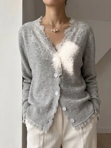 Omancia Retro Elegant Patchwork Lace Women's Cardigan, Women's Autumn Commuting Outfit - Grey - View 5