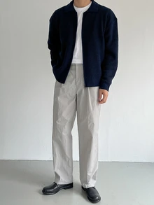 DAZY Áo cardigan len dệt vân cổ bẻ phong cách Hàn Quốc cho nam, thời trang công sở xuân/thu - Màu xanh hải quân - Xem 3
