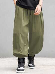 Manfinity Roghcode Men's Solid Color Pleated Casual Versatile Daily Wear Lantern Pants - Army Green - View 4