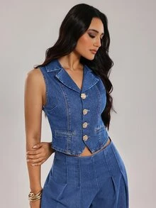 Rivivi Women's Sleeveless Denim Vest Jacket - Medium Wash - View 3