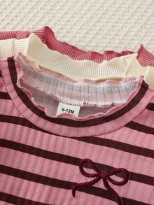 SHEIN 女嬰秋冬可愛蝴蝶結刺繡羅紋布波浪高領長袖3件套 - 彩色 - 查看 6