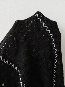 Vionelle Set Atasan Lengan Panjang Rajut Bergaris Berongga Gaya Liburan Lembut & Rok Maxi Bodycon Ekor Ikan Pinggang Tinggi - Hitam - View 7