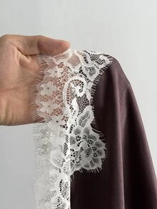 Rustia Setelan 2 Potong Atasan dan Celana Patchwork Berhiaskan Renda Prancis Elegan Ukuran Plus untuk Pesta Koktail Musim Gugur, Warna Cokelat - Purple - View 7