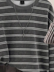 SHEIN EZwear 女款條紋休閒百搭日常長袖運動衫 - 白色 - 查看 4