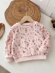 SHEIN 女嬰針織仿皮草碎花圓領休閒衛衣 - 彩色 - 查看 1