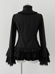 Sunspun Plus Size Women Solid Color Casual Versatile Daily Wear Shirt Fall - Black - View 2