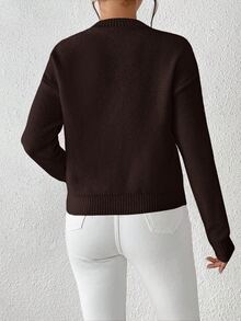 Sprig & Strand Suéter casual versátil de unicolor para otoño/invierno - Café integral - Ver 2