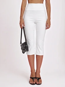 MUSERA Black Stretch Foldover Capri Leggings Summer Holiday Ibiza Festival Black Lotus - White - View 2