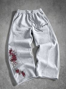Manfinity EMRG Men's Plus Size Floral Print Sweatpants - Grey - View 1