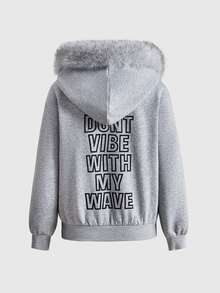 ROMWE Y2K Sweatshirt Berkerudung Lengan Panjang Patchwork Bergaya Korea untuk Wanita - Grey - View 2