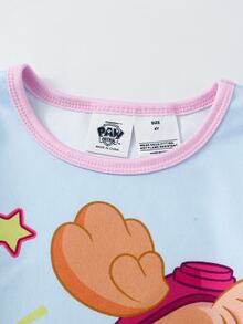 SHEIN | PAW Patrol 秋冬少女聯名款可愛小狗印花柔軟舒適貼身高彈力面料長袖長褲兩件套家居服 - 粉色 - 查看 5