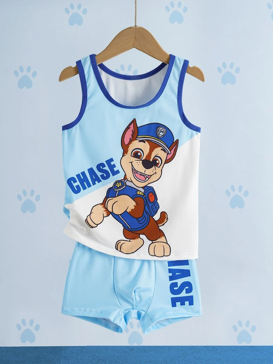 SHEIN | PAW Patrol Young Boy Cartoon Print Top And Boxer Briefs Underwear Set - Blue and White - View 1