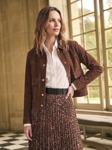 Dayvera Women's Autumn/Winter Short Structured Brown Suede Jacket, Long Sleeve Coffee Color Minimalist Old Money Style Versatile Jacket - Brown - View 4