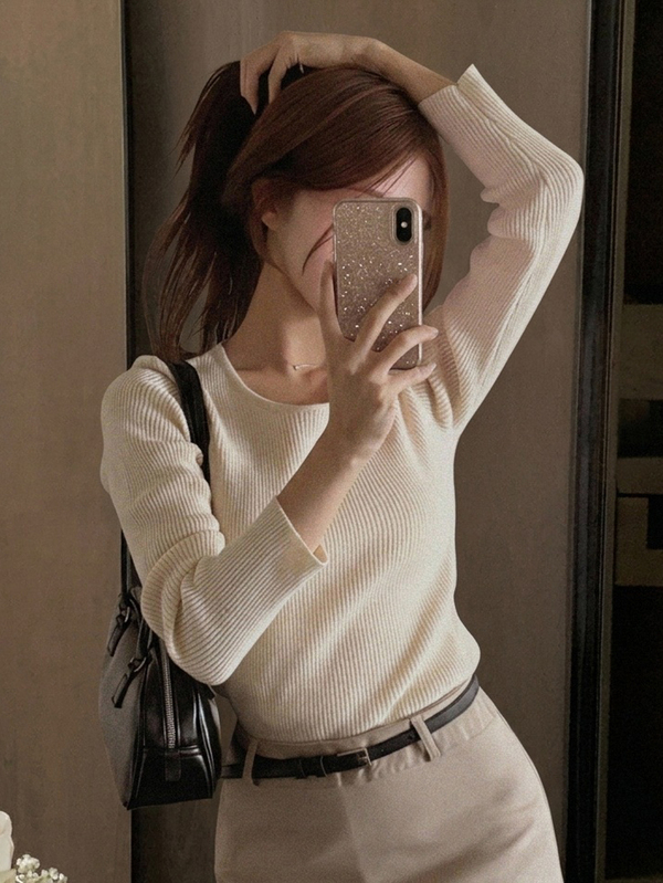 DAZY Women's Solid Color Loose Fit Slim Long Sleeve Crew Neck Casual Vacation Spring Autumn Pullover Knit Sweater
