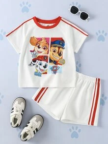 SHEIN | PAW Patrol 2pcs/Set Young Boy Casual Style Cartoon Print Crew Neck Short Sleeve T-Shirt And Shorts Comfortable Two Pieces Set - Multicolor - View 3