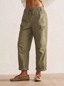 Bohemela Women's Solid Color Casual Cargo Pants For Fall, Perfect For Vacations And Going Out - Army Green - View 1