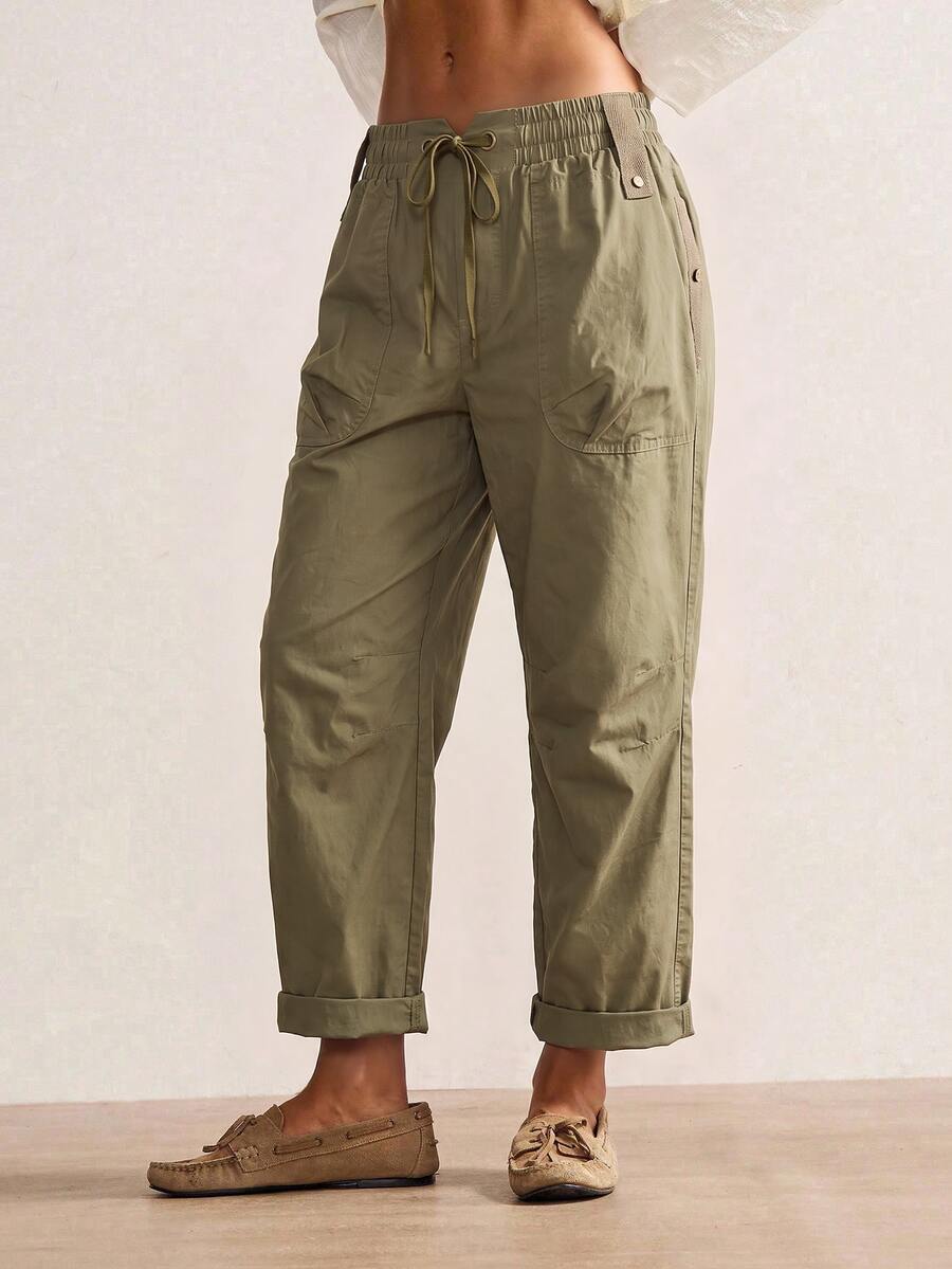 Bohemela Women's Solid Color Casual Cargo Pants For Fall, Perfect For Vacations And Going Out - Army Green - View 1