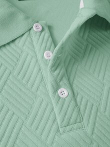 Calvornis Men's Solid Color Casual Commute Long Sleeve Polo Shirt - Green - View 4