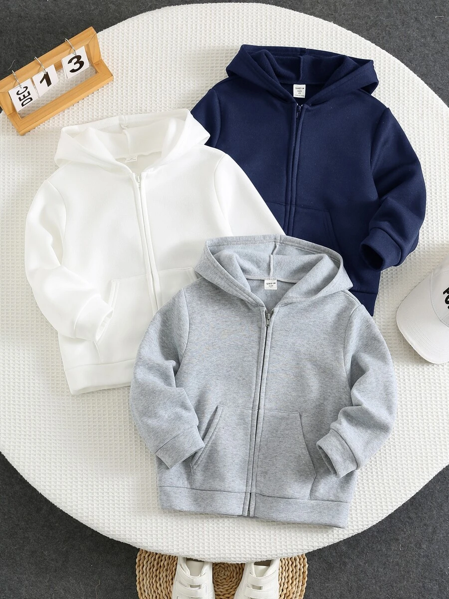 SHEIN 買2送1 男童休閒舒適時尚百搭衛衣3件套,適合返校季、生日、嬰兒洗禮、節日派對,秋冬兒童穿著 - 藏蓝色 - 查看 1