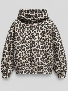 SHEIN Gorro de peluche con estampado de leopardo y patrón de estrella de cinco puntas, estilo casual de calle para niña preadolescente, adecuado para ropa de calle y sudaderas - Marrón - Ver 4