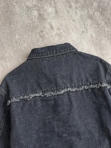 SHEIN ICON 女款字母拼接長袖前拉鍊牛仔夾克 - 深色水洗藍 - 查看 7