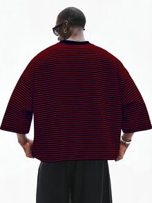 STYNVO 男士條紋休閒百搭日常穿著T恤 - 紅色 - 查看 2