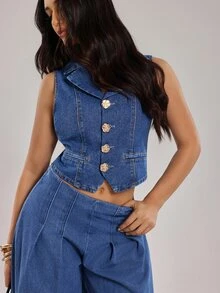 Rivivi Women's Sleeveless Denim Vest Jacket - Medium Wash - View 4