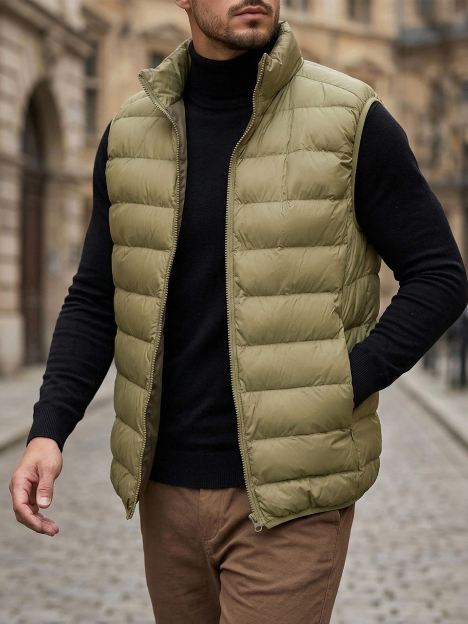 Army Green Thick Padded Coat For Men, Commuter Style