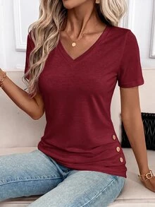 SHEIN Clasi 夏季優雅女款條紋印花居家通勤等多用途服飾 - 酒紅色 - 查看 4