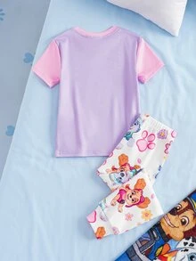 SHEIN | PAW Patrol Young Girl Cartoon Print Fitted Loungewear Set - Purple - View 2