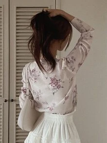 DAZY Women's Soft Single-Breasted Floral Print Knitted Cardigan Fall - White - View 3
