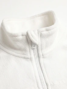 SHEIN Tween Girls Knit Black Stand Collar Long Sleeve Open Front Autumn Jacket - White - View 4
