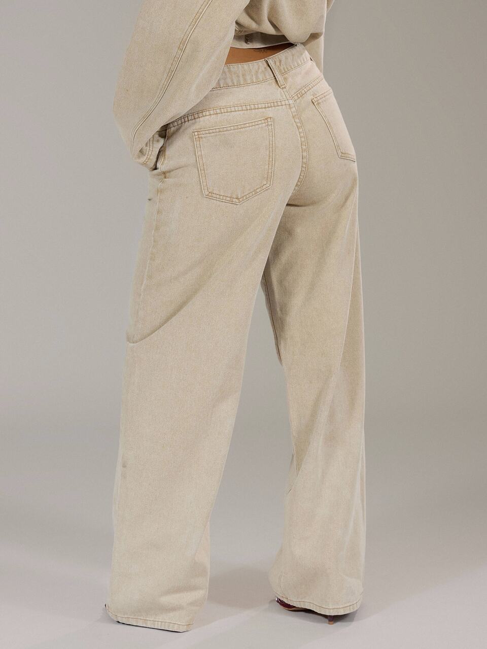 Petite Beige Washed Low Rise Baggy Denim Jeans  Autumn Winter Back To School Daily Everyday