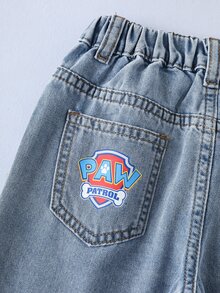 SHEIN | PAW Patrol Young Girl Cartoon Pattern Pocket Button Casual Daily Denim Jeans - Blue - View 8
