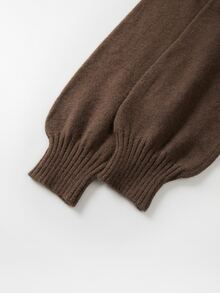 SHEIN Fall Casual Half Turtleneck Wrap Seam Oversized Bishop Sleeve Knit Sweater - Brown - View 6