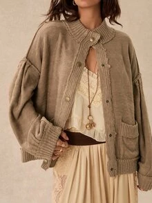 Easelle Vintage Bohemian Distressed Patchwork Loose Comfortable Women's Cardigan - Green - View 5