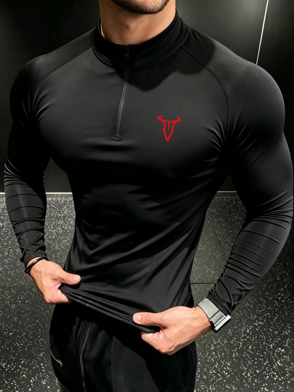 GymBeat Men's Horn Print Raglan Long Sleeve Casual Fitness Sports T-Shirt