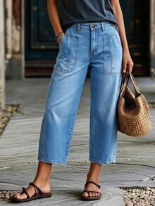 Breezaya Women's Casual 9/10 Length Curved Leg Pocket Jeans - Blue - View 10