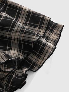 Sweetness Vintage Plaid Chiffon Printed V-Neck Scarf A-Line Women's Dress - Black - View 3