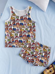 SHEIN | PAW Patrol 2pcs/Set Boys Toddler Underwear Set Tank Top & Boxer Briefs, All-Over Ditsy Floral, Cute & Adorable, 4-7Y - Multicolor - View 1