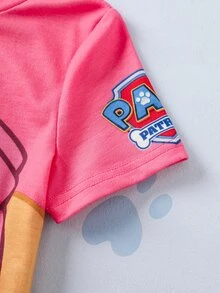 SHEIN | PAW Patrol 1pc Fun Casual Style Young Girl Cartoon Print Round Neck Short Sleeve Comfortable T-Shirt - Pink - View 6