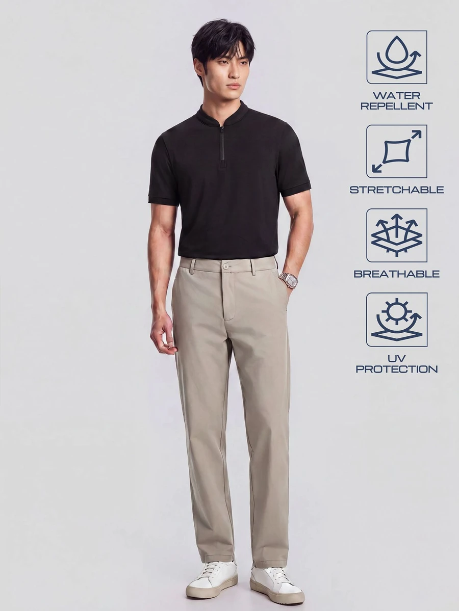 TekDrob Water Repellent & UV Protection Tailored Straight Pants With Single Security Pocket - Apricot - View 1
