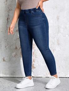 EMERY ROSE Plus Size Women's Casual Versatile Daily Wear Denim Jeans With Pockets - Dark Wash - View 4
